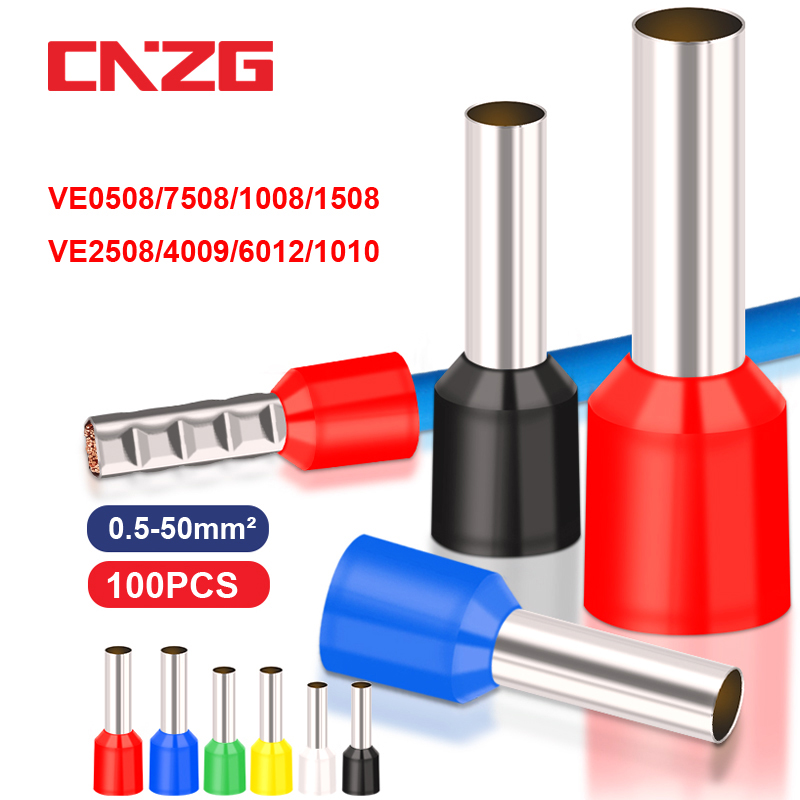 100pcs dây điện Conector đầu nối uốn dây ferrule đầu nối dẫn điện Cáp thiết bị đầu cuối crimps cách điện loại