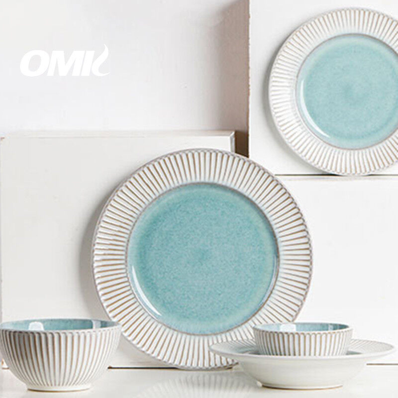 OMK Nordic Style Stoneware Dinnerware Set Dinner Plate Large Steak Plate Salad Bowl Ceramic Tableware