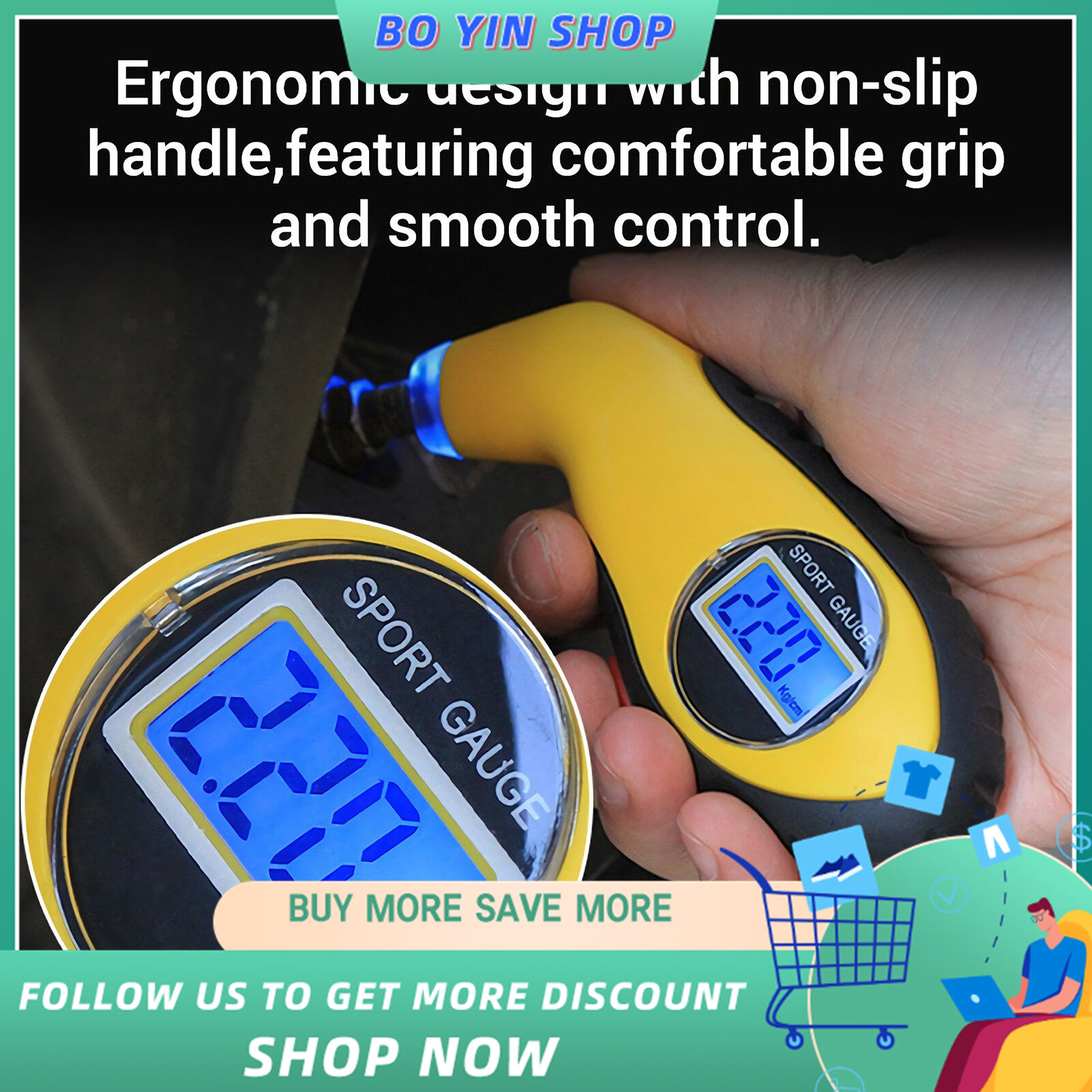 BO YIN KKmoon LED Digital Tire Pressure Gauge 0~150 PSI 4 Units Switchable High Precision Vehicle Tire Gauge Handheld Electric Inflation Pressure Monitor for Car Truck Motorcycle Bicycle
