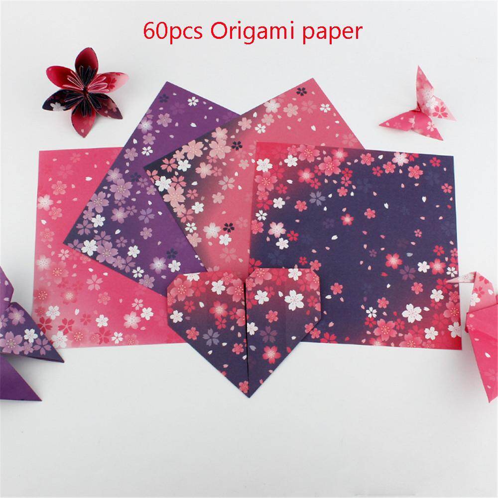 60PCS Square Origami Paper Cherry Blossom Folding Colorful Sakura Papers Kids Handmade DIY Scrapbooking Craft Decor