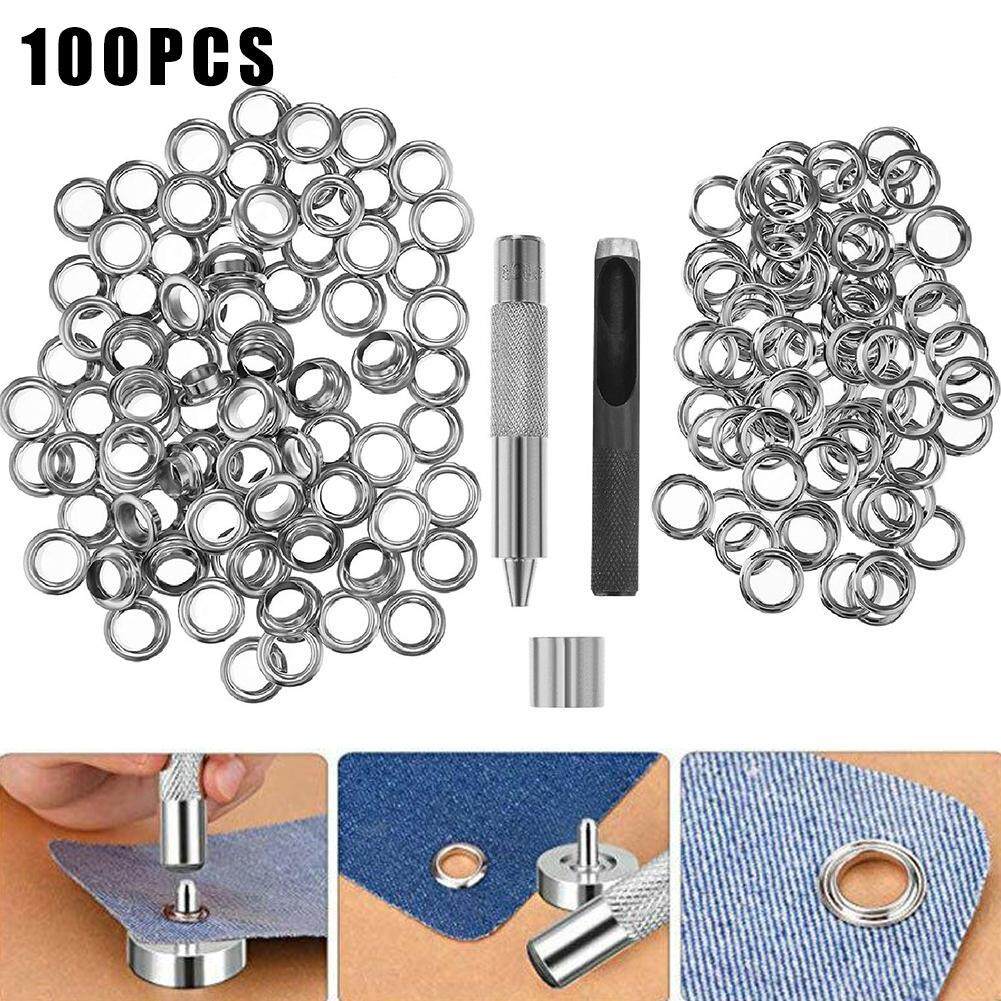 100x Tarpaulin Tent Awning Punch Groundsheet Eyelet And Repair Kit Grommets  Tarp Hole Tool Set