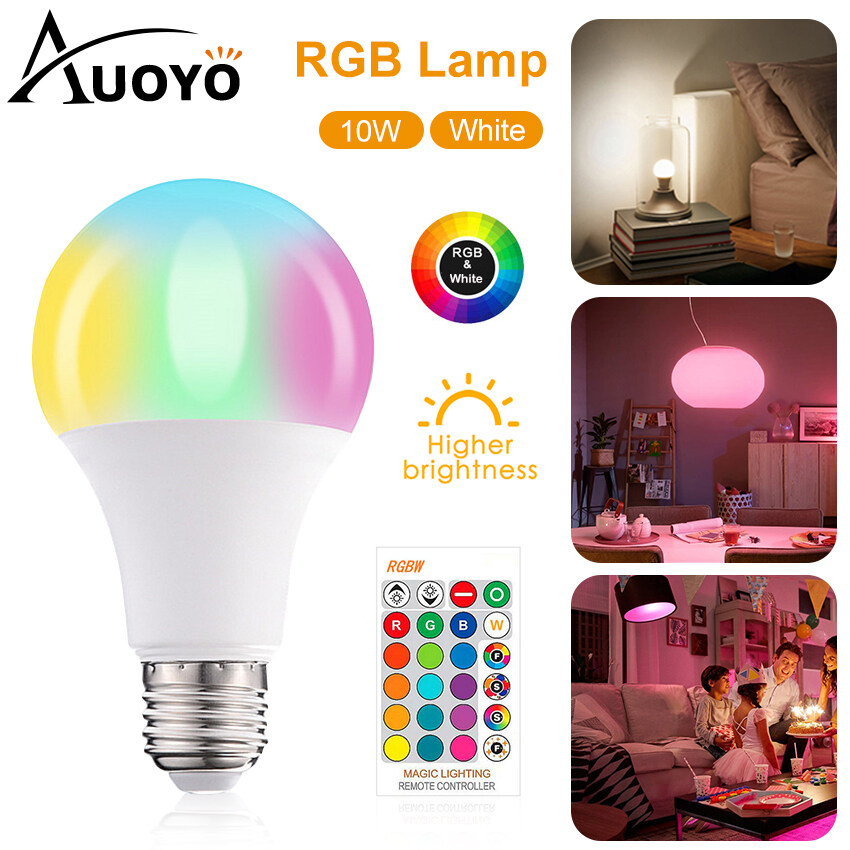 Auoyo 10/15W หลอดไฟ LED ไฟ LED RGD หลอดไฟโคมไฟประดับห้อง Clad อลูมิเนียมเปลี่ยนสีหลอดไฟด้วยรีโมทคอนโทรลปาร์ตี้บาร์ตกแต่งบ้าน Fit E26/E27