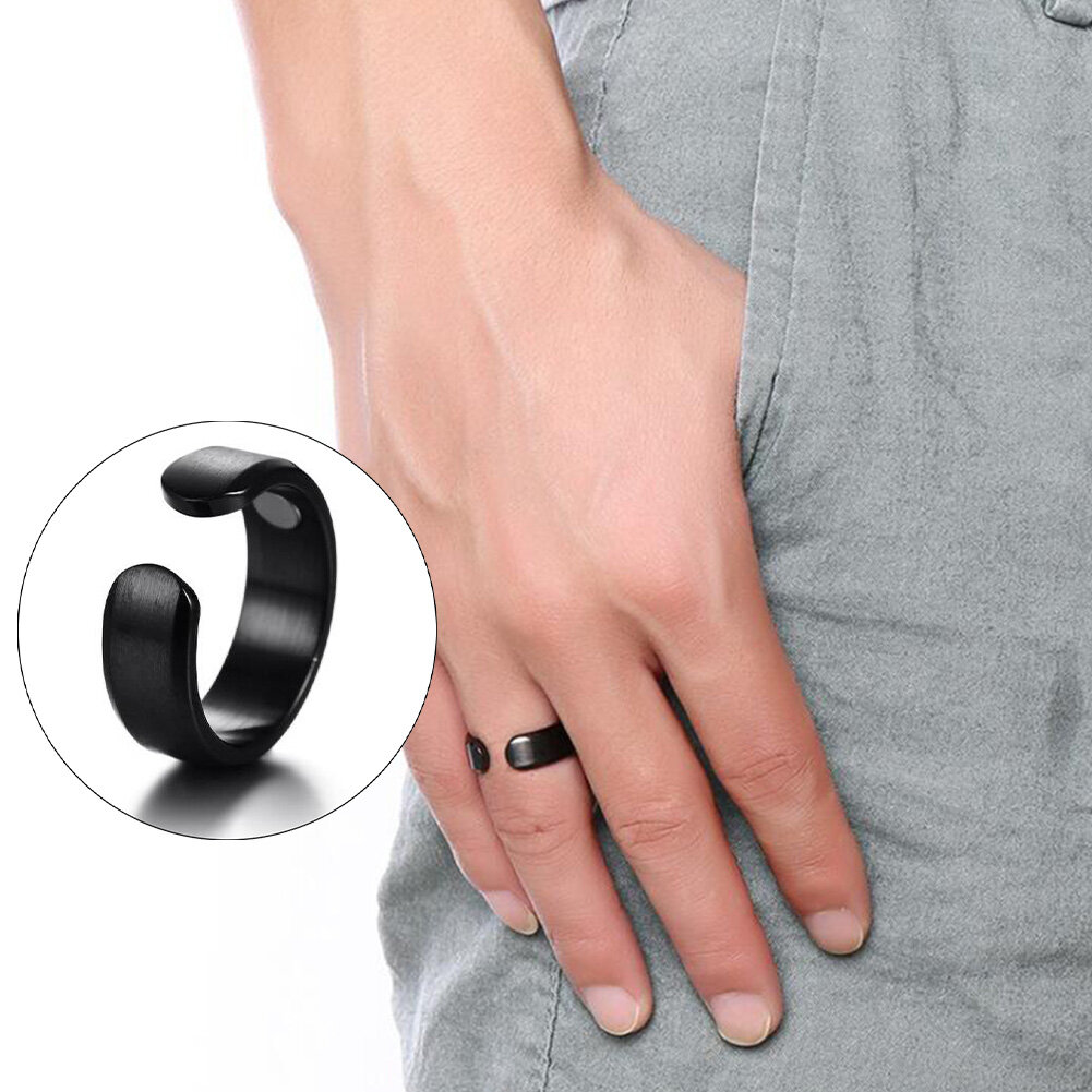 【ZNBY】Glossy Silver Magnetic Health Ring Magnet Open Ring - 1 Piece
