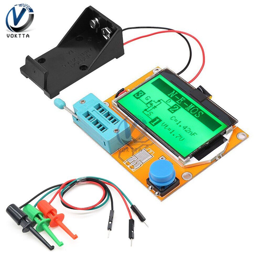 LCR-T4 VOKTTA Nguyên Bản Máy Kiểm Tra Bóng Bán Dẫn Kỹ Thuật Số Mega328 Máy Đo Điốt Triode Điện Dung LCR T4, Màn Hình LCD 12864 9V Cho MOSFET/JFET/PNP/NPN