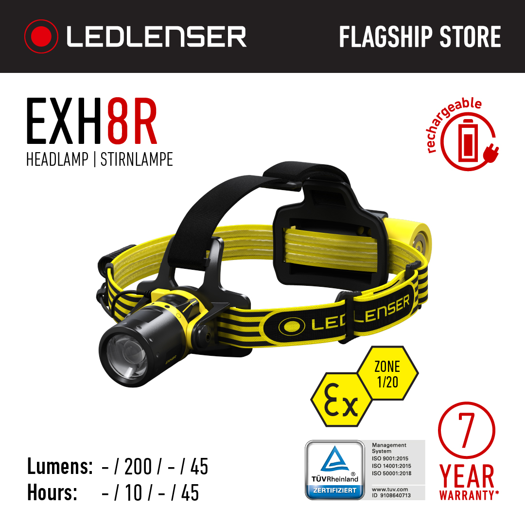 LEDLENSER EXH8R - ATEX Series - Rechargeable Headlamp - For  Explosiob-Endangered Work Area - Potentially Explosive Environments - 180  LUMENS 40 Hrs - Bright LED Light - 7 Years Warranty | Lazada