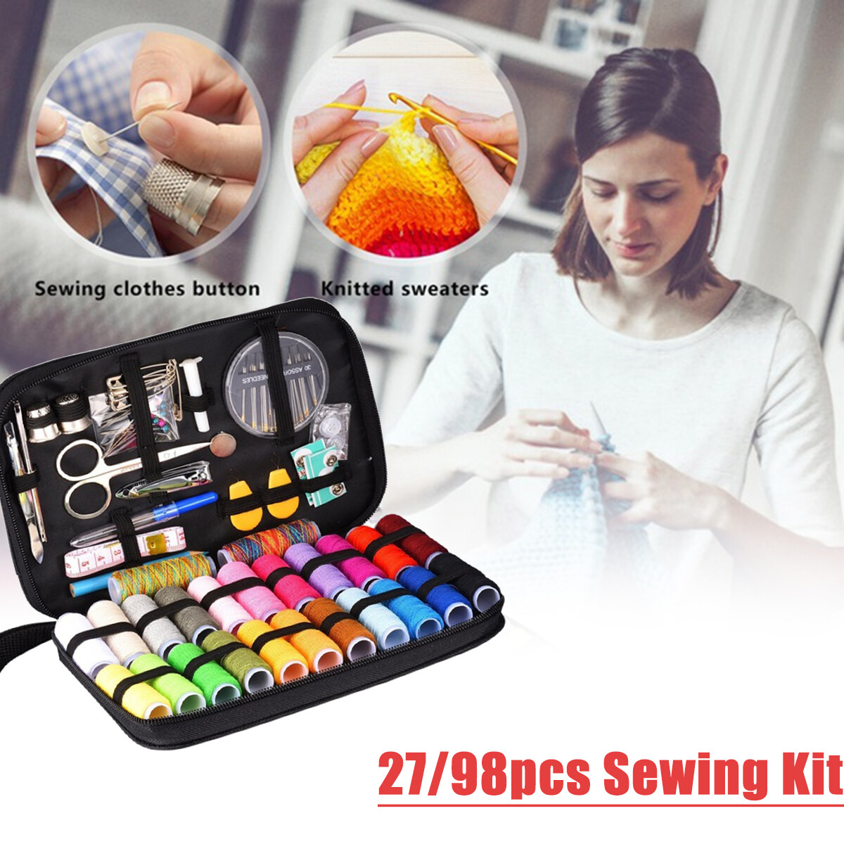 Portable Knitting Needles DIY Handcraft Sewing Box Set Thread Stitching Kit Quilting Tool Embroidery