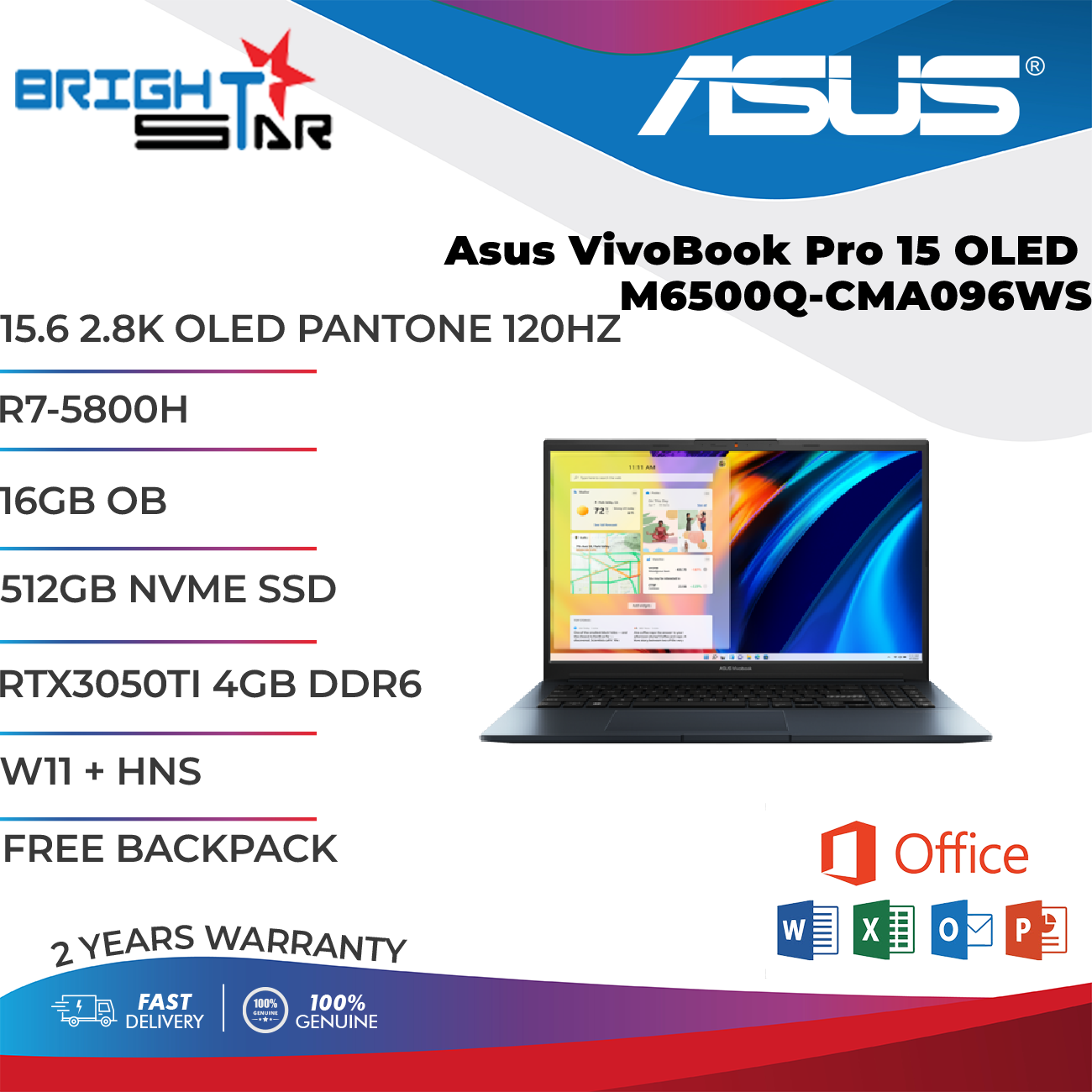 ASUS Laptop Vivobook Pro 15 OLED M6500Q (M6500Q-CMA096WS) ( Ryzen 7 ...