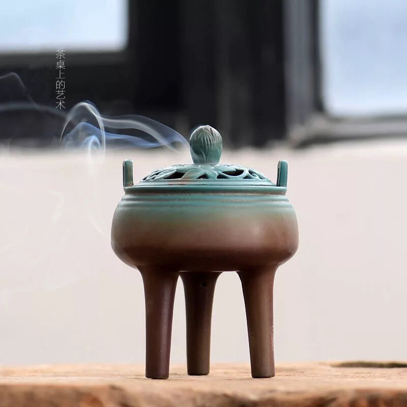 Three in one ceramic three legged antique incense burner household plate sandalwood incense burner indoor incense tea ceremony Buddha creative decoration