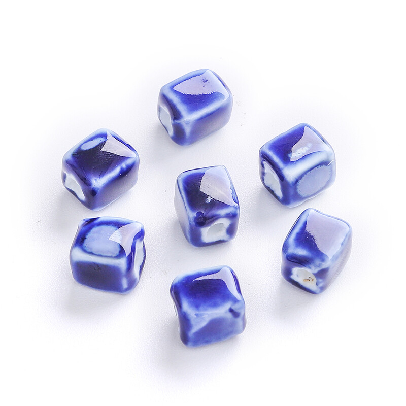 10pcs/Bag 7mm High Quality Unique Delicate Handmade Chinese Ceramic Porcelain Geometry Square Shape Beads Charm for Earring Necklace Bracelet DIY Jewerlry Craft Making Accessories