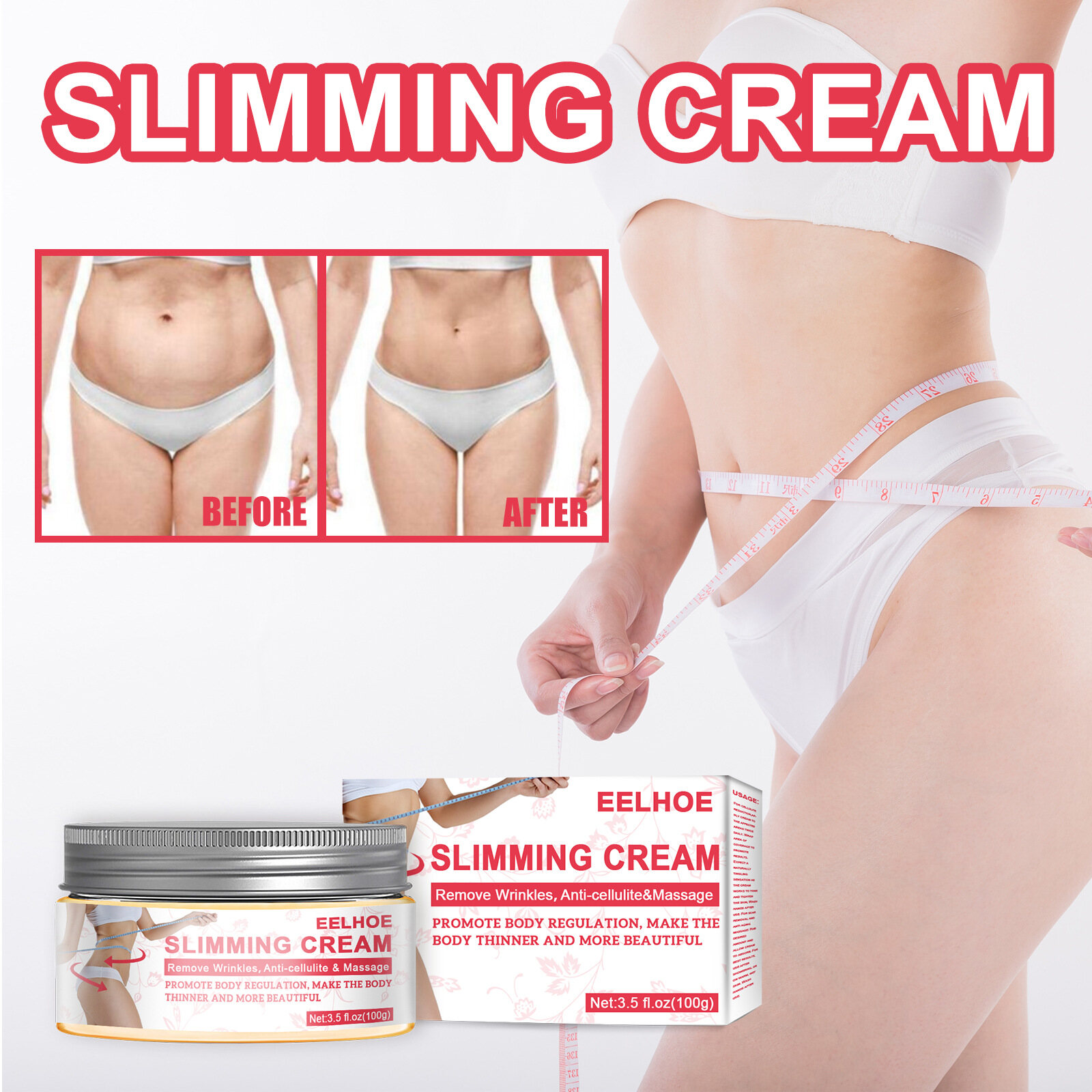 Eelhoe Slimming Cream Remove Wrinkle Massage Weight Lose Fat Skin Cream Body Moisturizing Lotion Care Cream Body Lotion Fat Burner（100g）