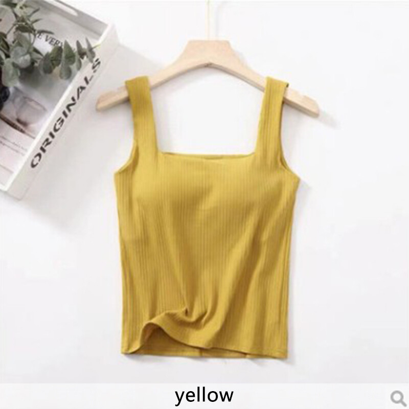 LORIOT Women's Bra Tank Top Ribbed Camisole Sando Singlet Vest Square Neck Sleeveless Sexy Casual Korean SA0684