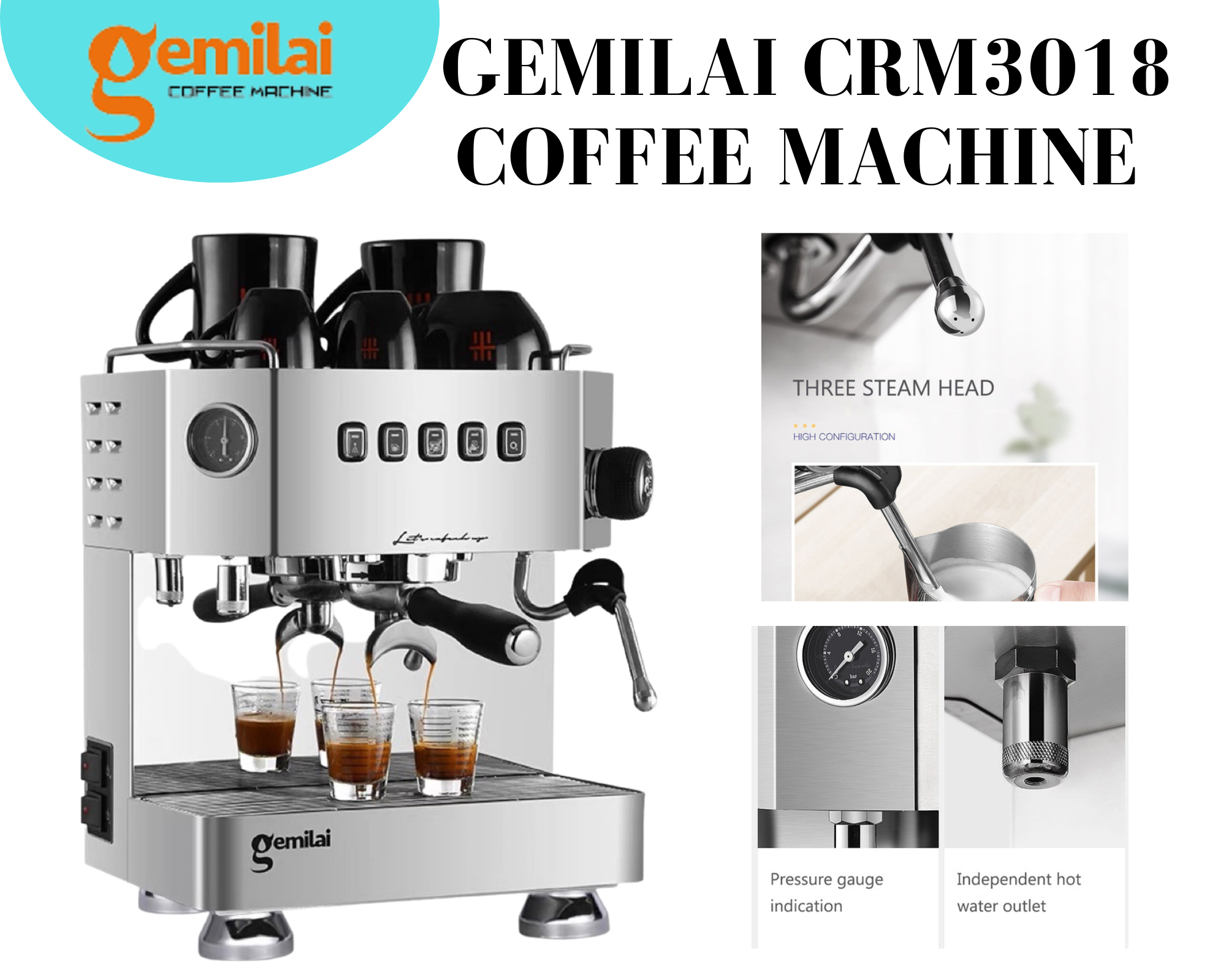 Commercial Italian Coffee Machine Gemilai CRM3018 Semiautomatic Double