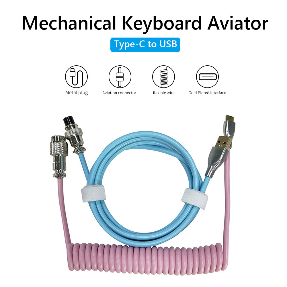 Mechanical Keyboard Aviator Cable Coiled Type-C USB Aviation Connector Spring Wire Desktop Computer Decoration Charging Cord Kit Accessory