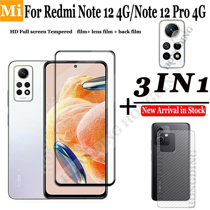 For xiaomi redmi note 12 pro 4g 3in1 full screen tempered glass for redmi note 12 4g /5g camera lens protective film screen protector for redmi note 12 pro 5g carbon fiber back film