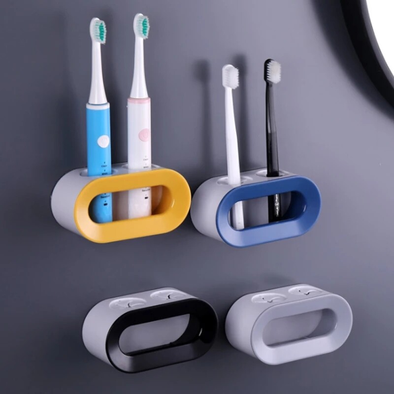 Dream Hunter Bathroom Wall Mounted Toothbrush Toothpaste Holder Rack Double Hole Tooth Brush Organizer Waterproof Storage Shelf Punch Free