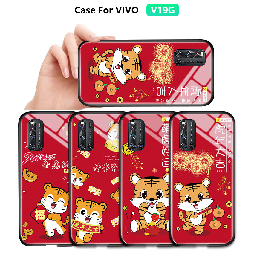 Jinsouwe Ốp Lưng Điện Thoại Cho Tecno Spark 6 / Tecno Spark 6 Air / Tecno Spark S6 Go Ốp Lưng Hoạt Hình Lễ Hội Xuân Năm Mới Cho Nam Nữ Ốp Lưng Chống Sốc Ốp Lưng Kính Cường Lực