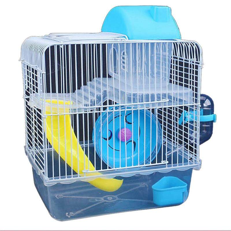BIỆT THỰ Hai Lớp Hình Dạng Lồng Sắt Với Bát Cho Ăn Chạy Bánh Xe Trượt Đồ Chơi Cho Hamster Thú Cưng