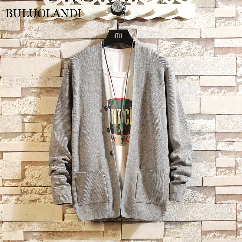 BULUOLANDI Spring Men Cardigan Fashion Button Decor Sweater Loose Casual Mens Cardigan