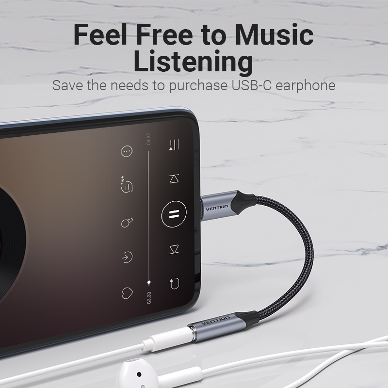 Vention DAC Chuyển Đổi USB-C Sang 3.5mm - Cáp Âm Thanh Số Không Dây - Chất Lượng Hi-Fi Cao Cấp - Tương Thích Mọi Thiết Bị - Hỗ Trợ Điều Khiển & Micro