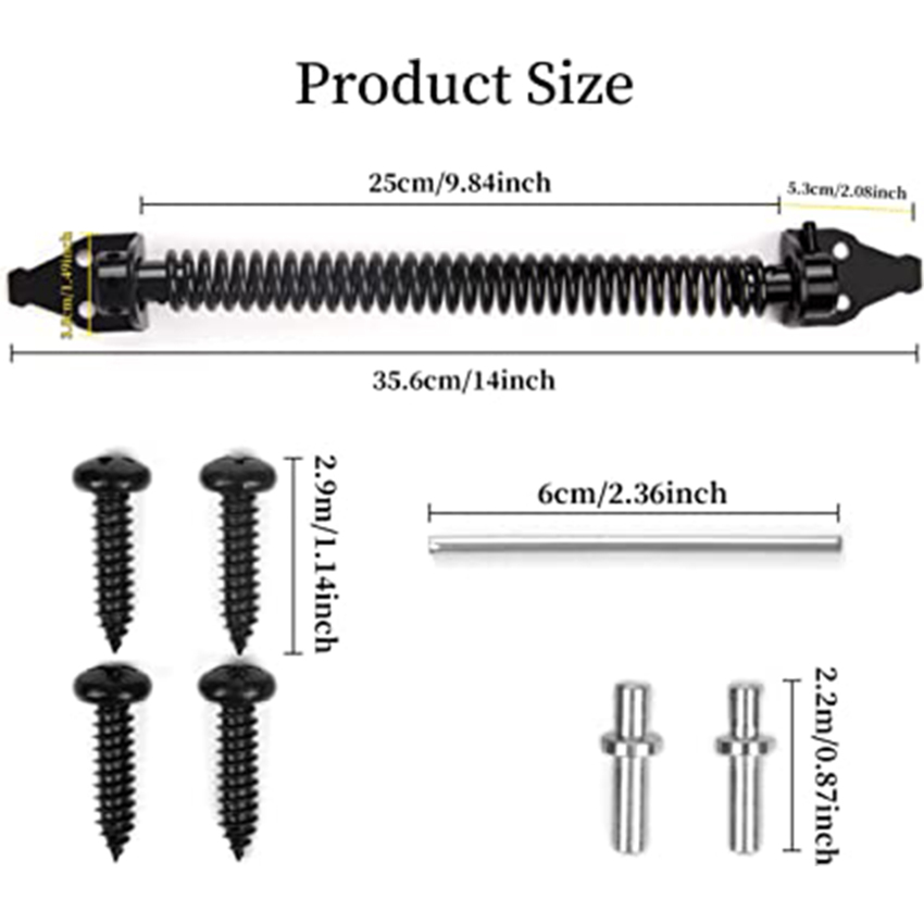 14 Inch Self Closing Gate Spring Hardware Adjustable Metal Spring Closure For Light To Heavy Duty Wooden Gates Door Fence Black Garden Gate Closer For Wooden Gate