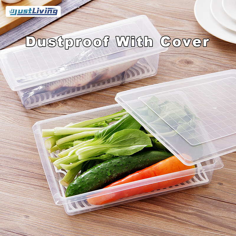 JustLiving Kitchen Rectangular Refrigerator Drainage Storage Box Plastic Fruit Box Food Sealed Frozen Storage