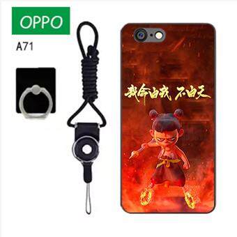 Untuk OPPO A71 Case Telepon Lembut Silikon Pelindung Belakang Bergambar Casing Karet dengan Tali & Cincin 3in1 Q4 波妞