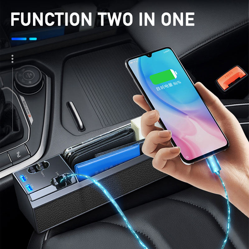 Car Seat Gap Storage Box with USB Port Phone Charge Wire
