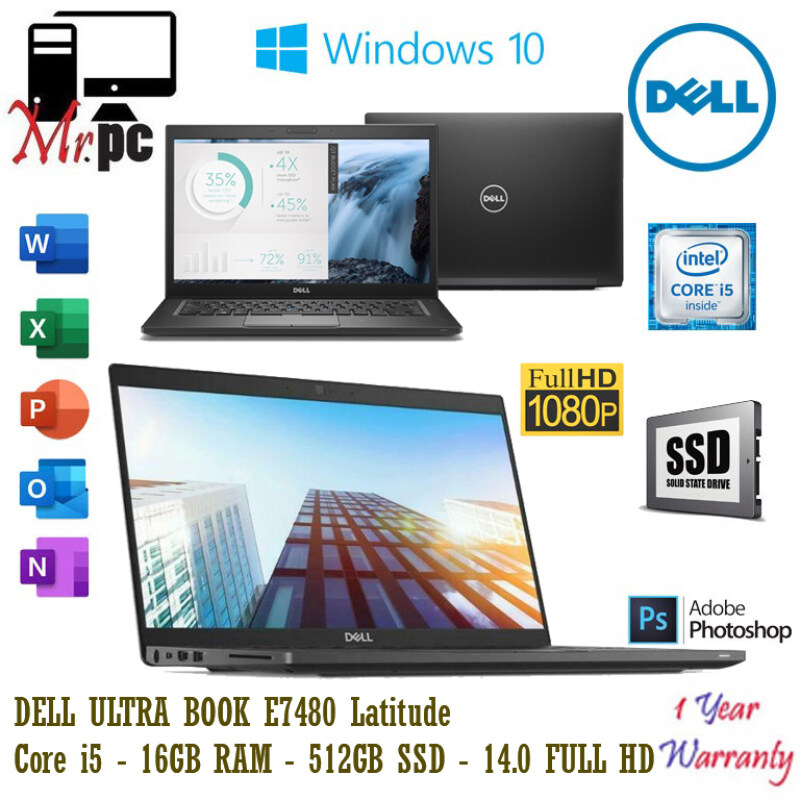 REFURBISHED Dell Latitude E7480 Core i5-6th Gen - 16GB DDR4 - 512GB SSD -14.FHD-WINDOWS 10 PRO ORIGINAL - 1 YEAR WARRANTY Malaysia