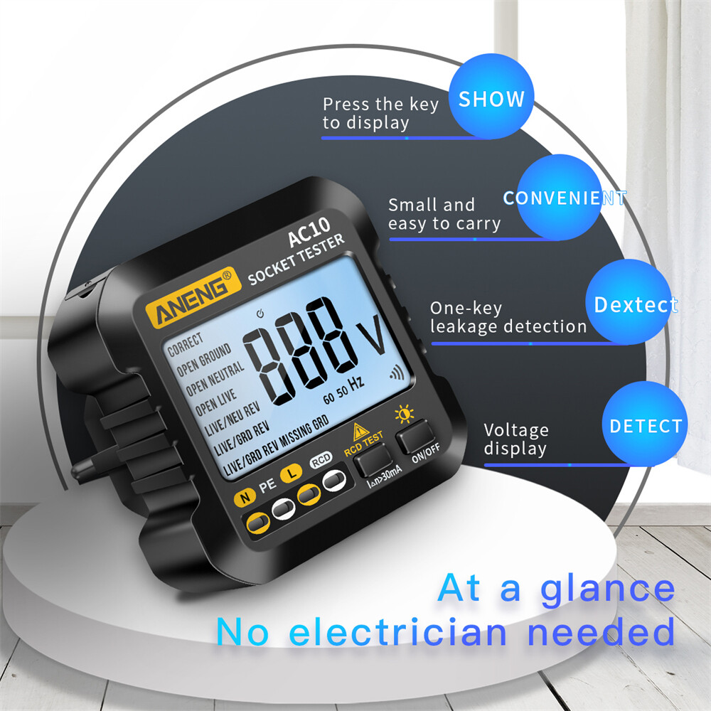 diymore Máy Kiểm Tra Ổ Cắm AC10 Máy Dò Phích Cắm Máy Dò Pha Kiểm Tra Pha Phân Cực Phích Cắm Không Dây Đồng Hồ Vạn Năng Kỹ Thuật Số Phích Cắm US/EU