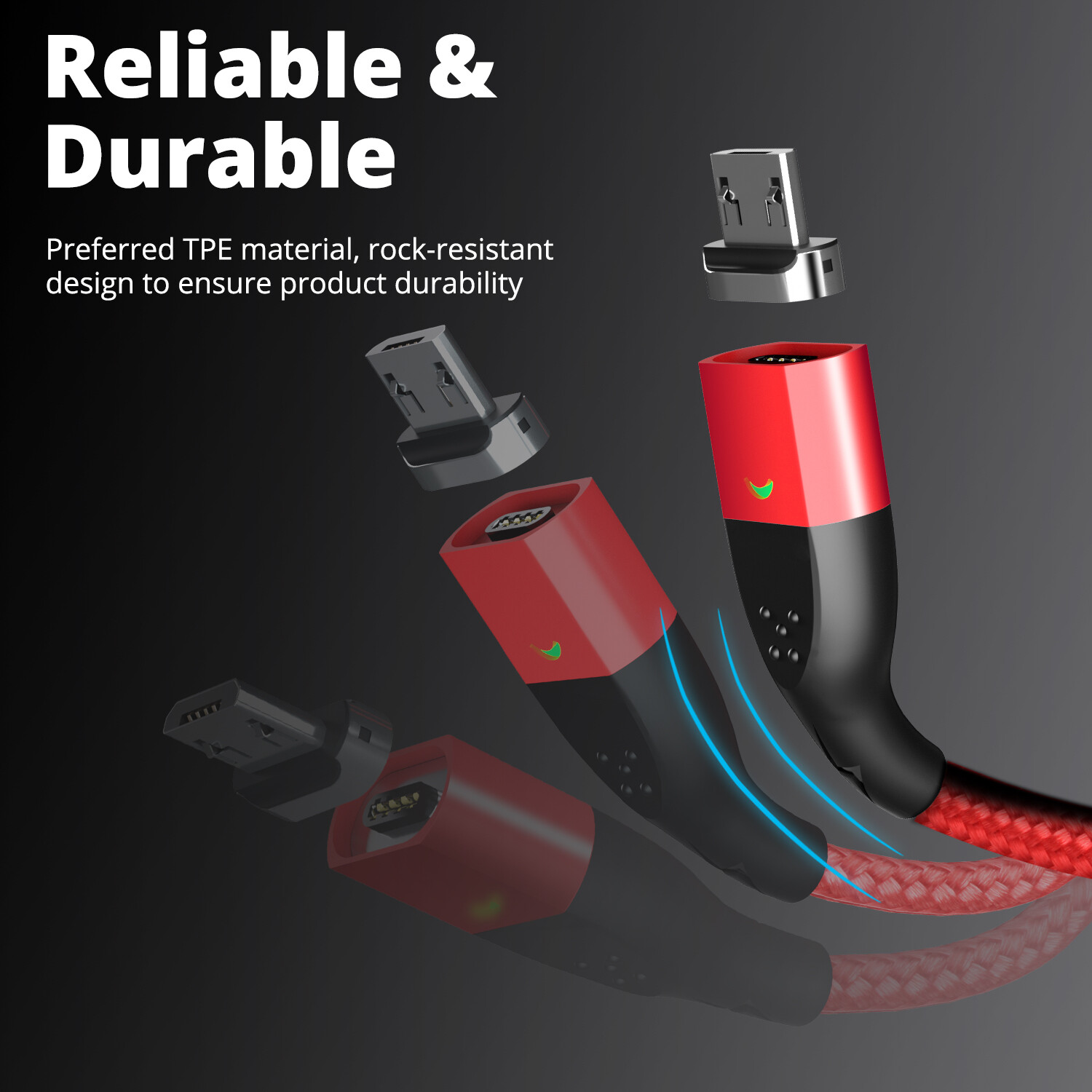 FONKEN 1M 3Packs Micro USB Cable QC 3.0 Fast Charging Max 3A Quick Charger Sync Data Transfer LED Magnetic Charger Cable for Android Device