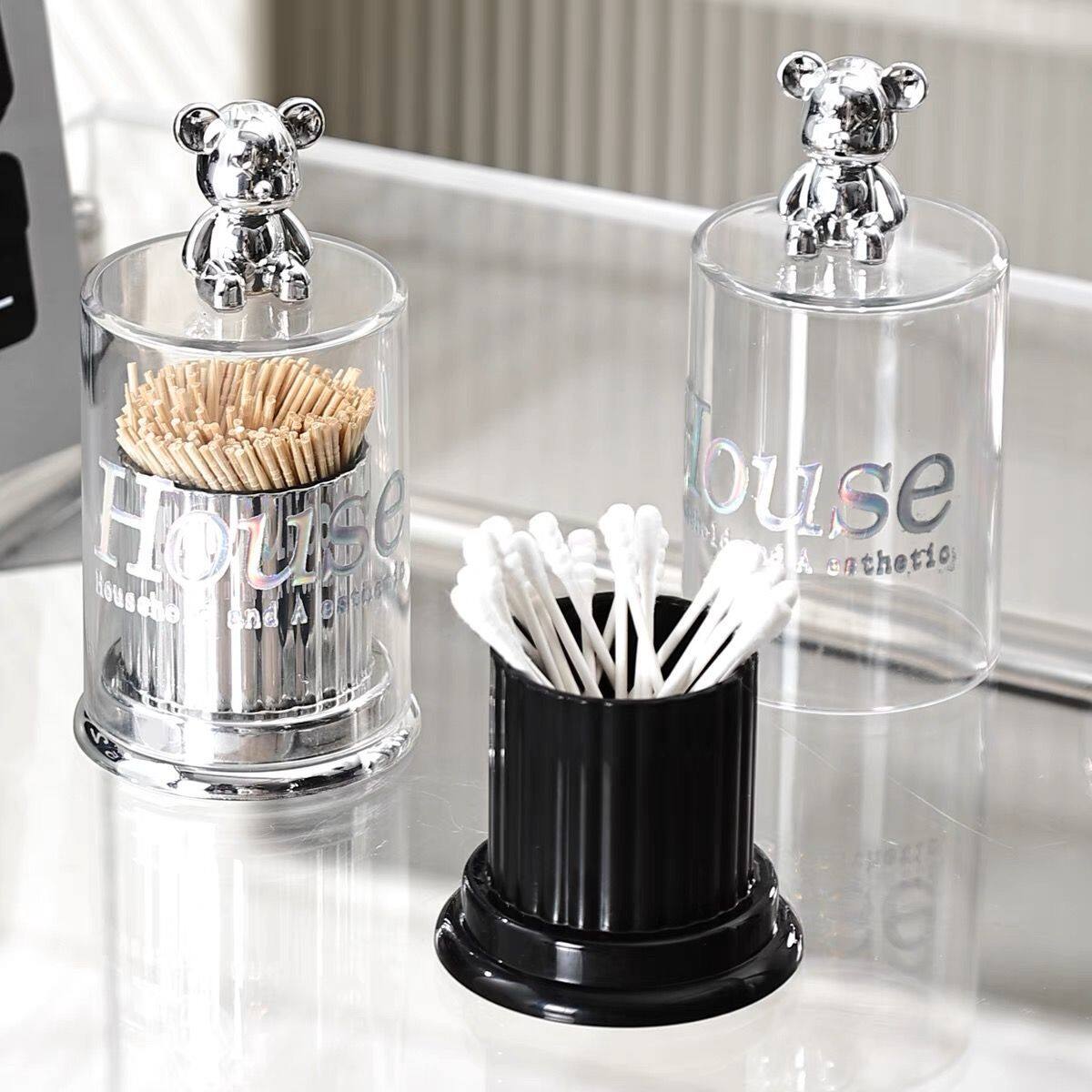 Creative Bear Toothpick Box Cotton Swab Storage Box Toothpick Holder Container Toothpick Dispenser Kitchen Storage Gadgets