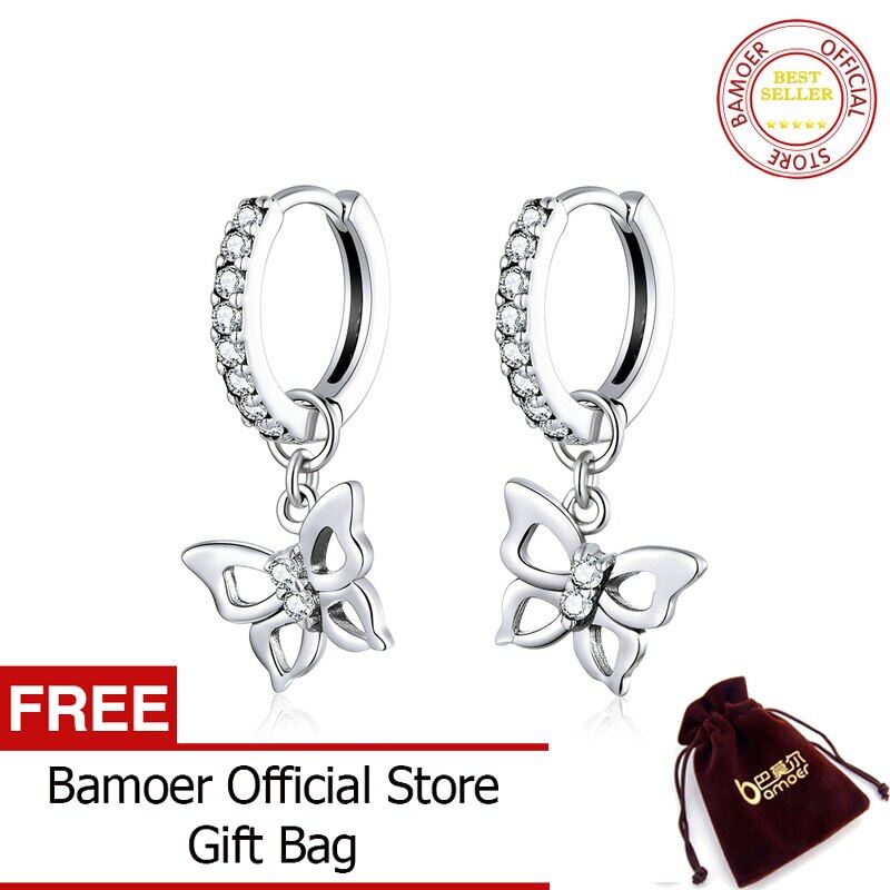 BAMOER Dazzling Butterfly Dangle Earrings for Women 925 Sterling Silver Engagemet Wedding Statement Jewelry SCE833