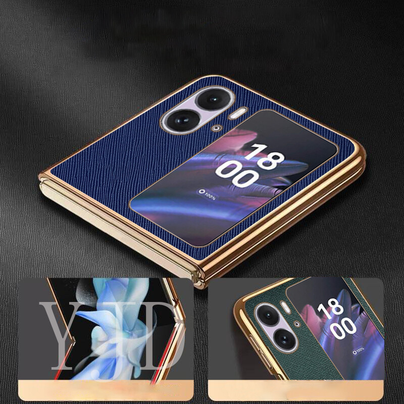 YJD Case For OPPO Find N2 Flip Solid Color Leather Electroplated Edge Shockproof  Phone Case