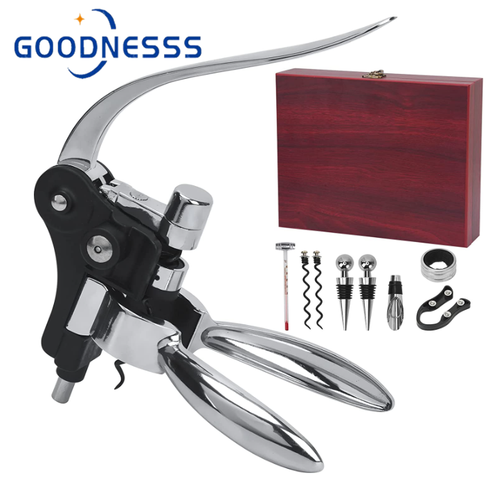 Wine Opener Set, 9 Pieces Manual Red Wine Bottle Opener with Classic Wood Case, Corkscrew for Wine Bottles, Stainless Steel Wine Opener Kit for Thanksgiving Christmas Day Wine Gift Set