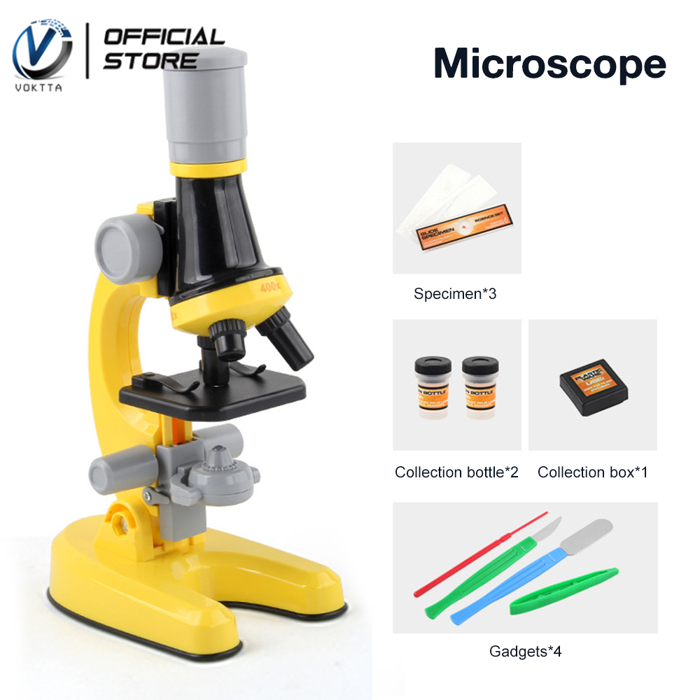VOKTTA Microscope Science Kit Kids Student Beginner Educational Toys with LED 100X/400x/1200x School Kids Science Experiment Kit Educational Science Toys