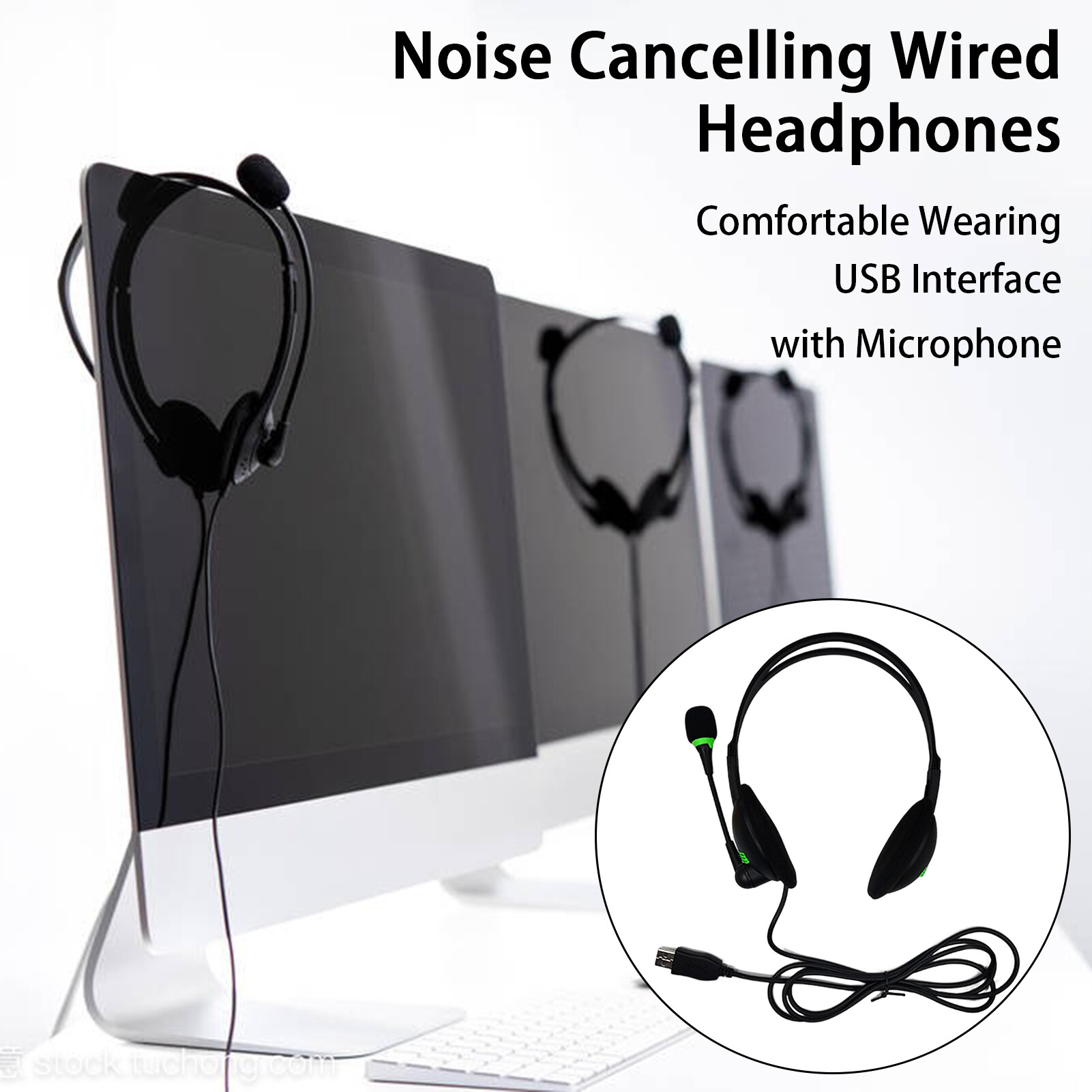 Geniusc Tai nghe có dây giao diện USB Ergonomic với microphone tiếng ồn hủy bỏ tai nghe có dây văn phòng cung cấp rảnh tay Tai nghe có dây
