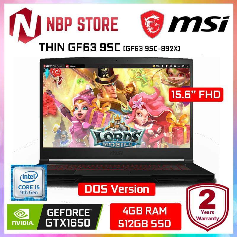 MSI THIN GF63 9SC-892X 15.6 FHD IPS Gaming Laptop Black ( i5-9300H, 4GB, 512GB SSD, GTX 1650 4GB, DOS ) Malaysia