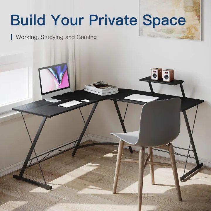 L Shaped Gaming Desk 51 Home Office With Round Corner Computer Large Monitor Stand Workstation White Black Lazada Singapore L Shaped Gaming Desk 51 Home Office, Round Corner Desk