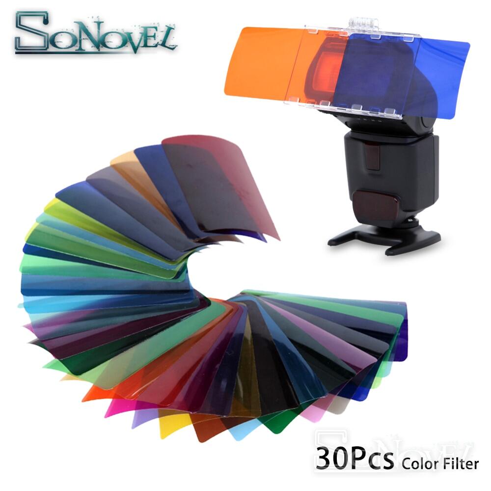 30Pcs Flash Speedlite Color Gels Filters For Canon Godox Yongnuo Camera Photographic Gels Filter Flash Speedlite Speedlight