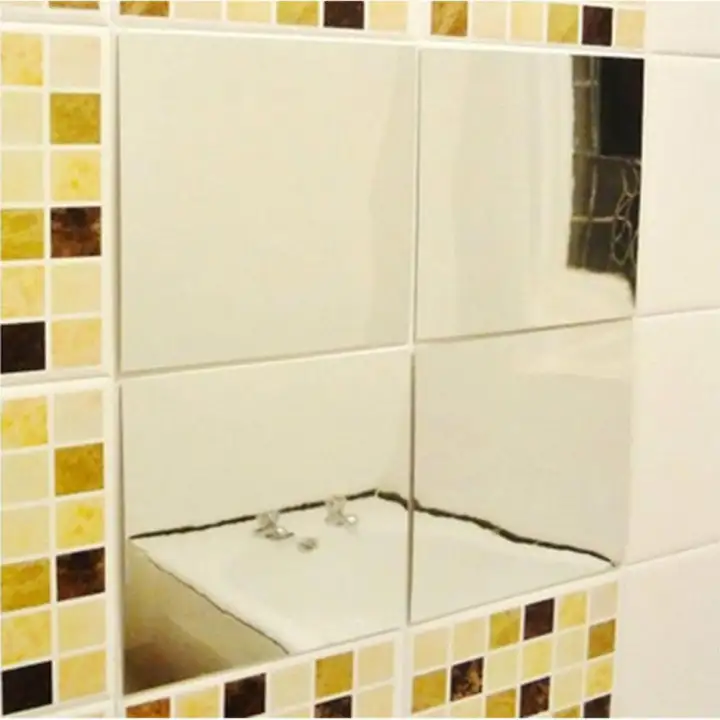 Doxiy 9 Or 16pcs Pvc Mirror Tile Wall Sticker Square Self Adhesive Stick On Bathroom Waterproof Stickers