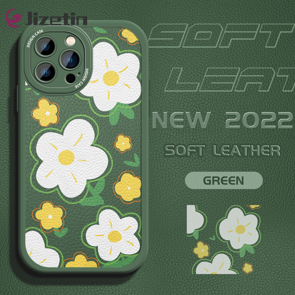 Jizetin Phone Casing For iPhone 14 iPhone 14 Plus ip 14+ iPhone 14 Pro iPhone 14 Pro Max Girl Lovely Slim Skin Feeling Cartoon Flowers Love Heart Leather Back Casing Soft Silicone PU Leather Cover Phone Case