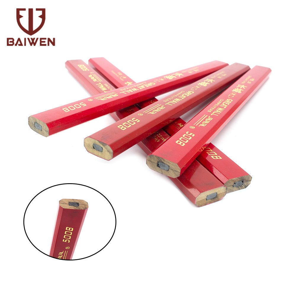 BAIWEN 10Pcs Flat Carpenters Pencils Red/Black Woodworking Construction Marking Tool
