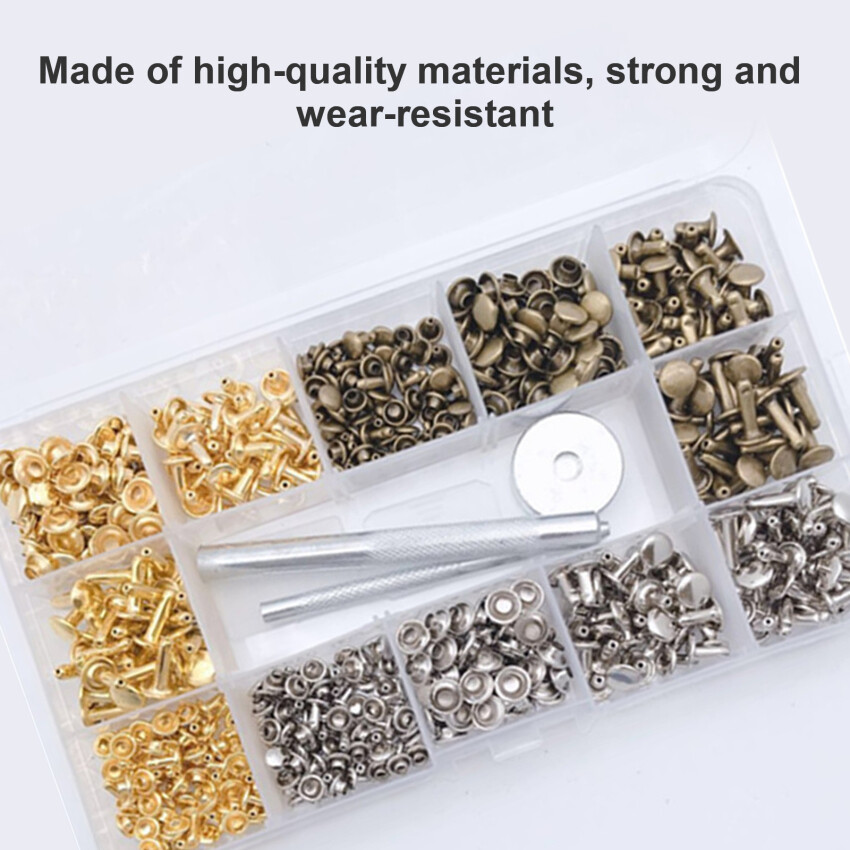 300pcs Boxed Metal Double-Hat Rivets Double-Sided Rivets Leather Clothing Crafts Fixing Tool