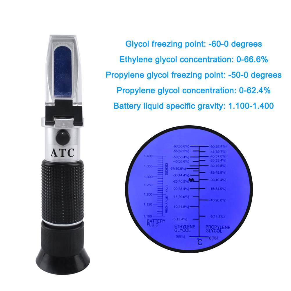 RCYAGO Antifreeze Freezing Refractometer 0-66.6 Ethylene Glycol 0-62.4 Propylene Glycol Concentration Test