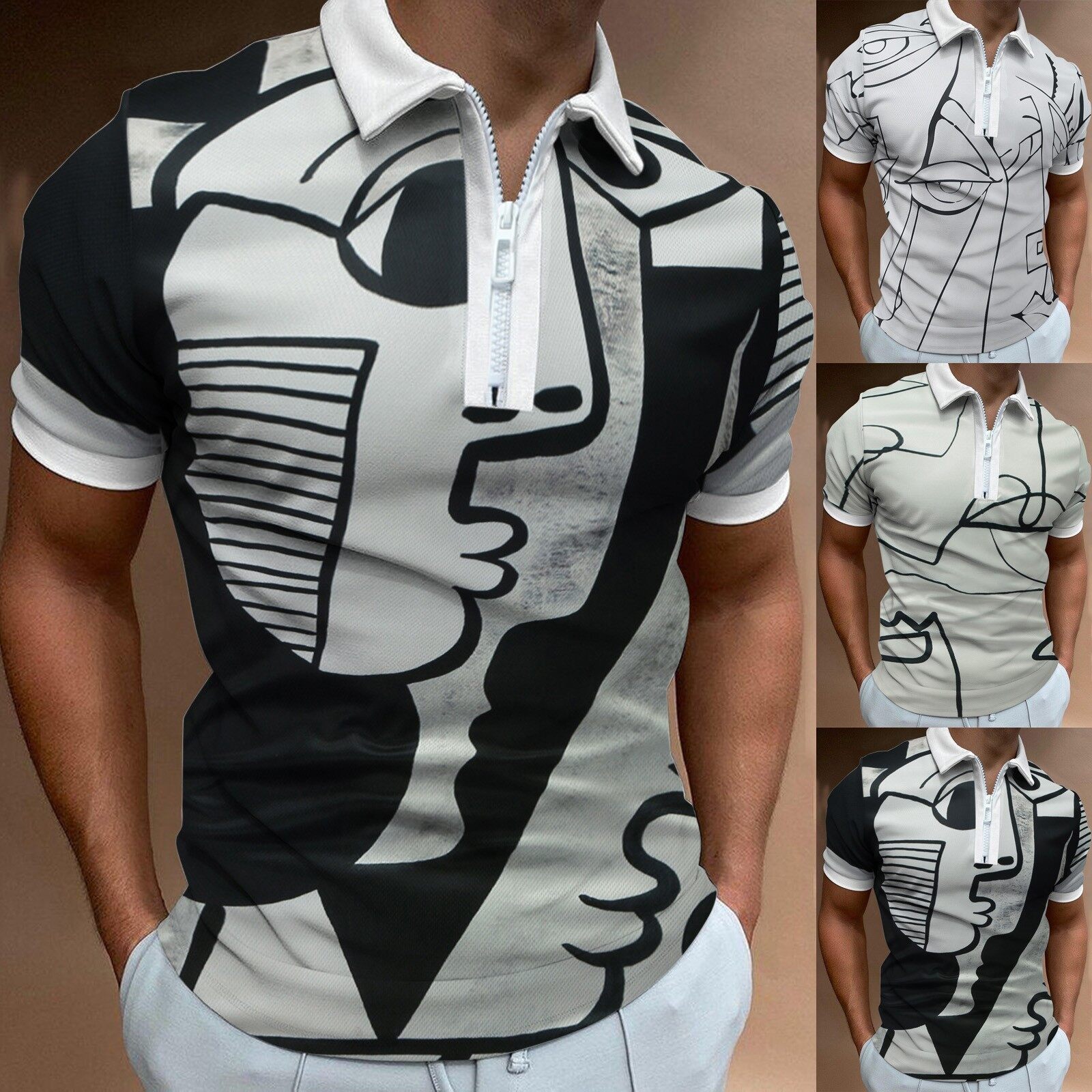 Men Long Sleeve Polo Collar T Shirt 