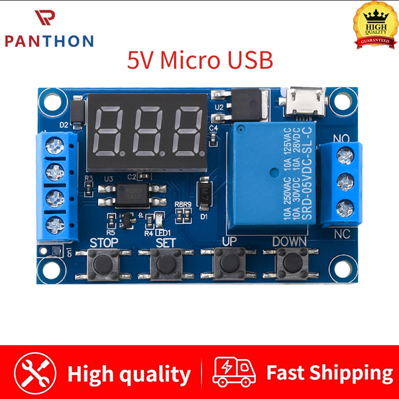 Panthon micro usb/type-c 5v timer relay time delay relay dc 6-30v delay controller board trigger delay switching relay module with lcd display