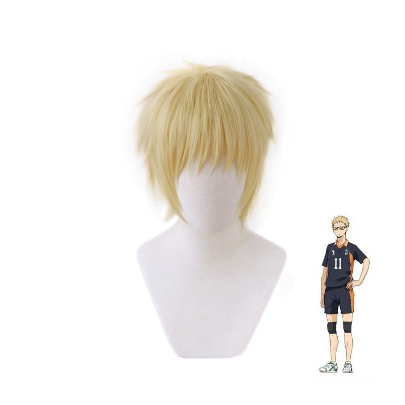 Anime Haikyuu!! Karasuno Tsukishima Kei Short Wig Cosplay Costume Heat