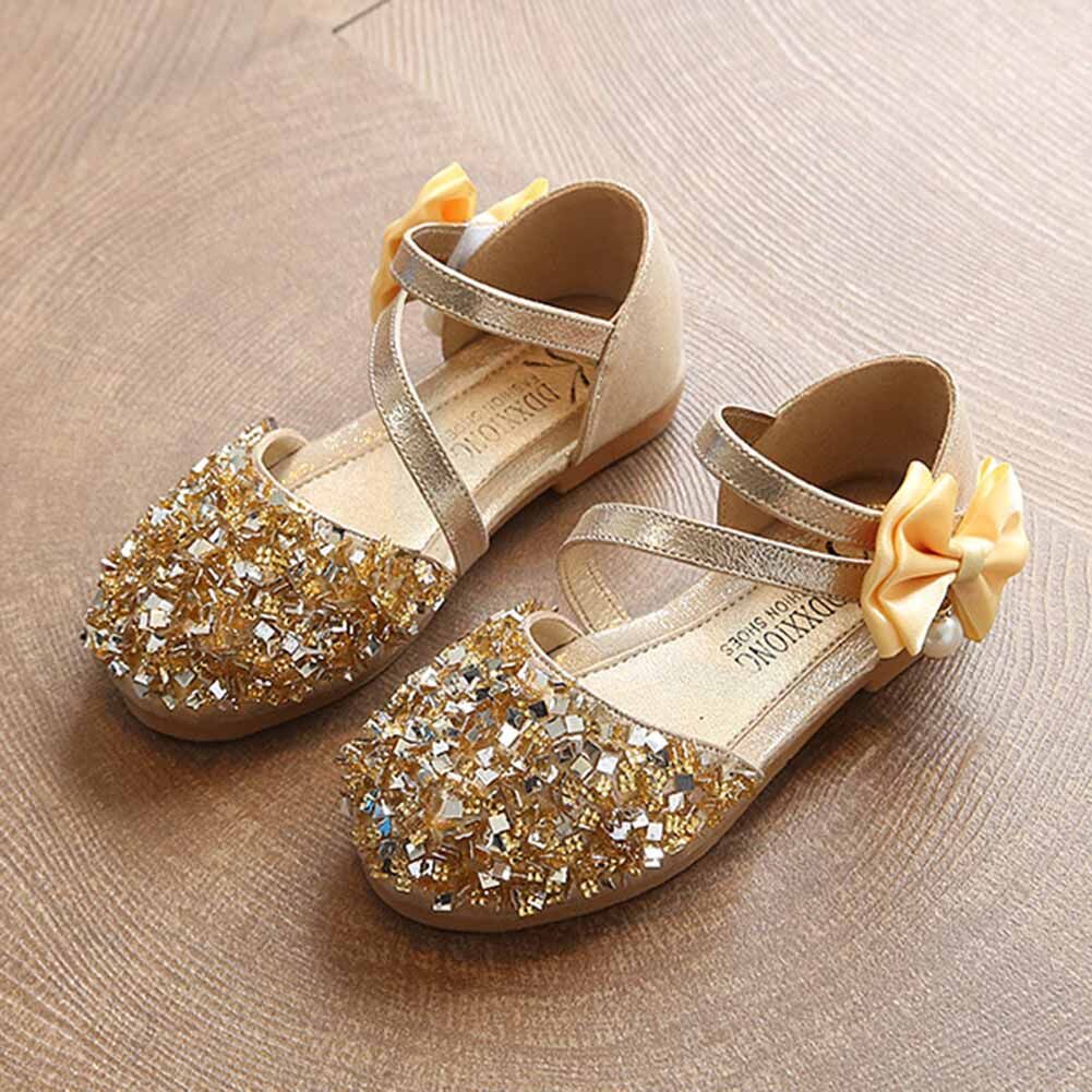 Kids Girls Glitter Wedding Party Buckle Princess Sandals Bridesmaid Shoes Size