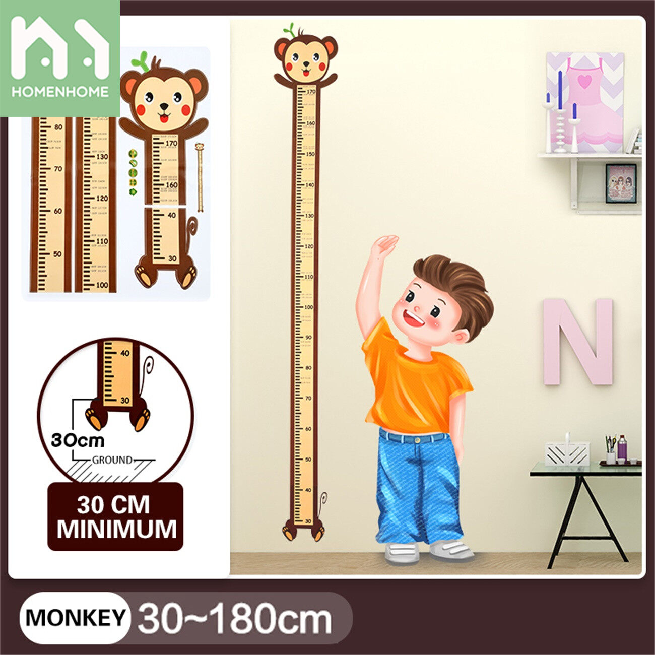 Homenhome Children's Height Wall StickersSelf-adhesive RemovableWall DecalsCartoon HouseholdBaby Height Measurement Stickers