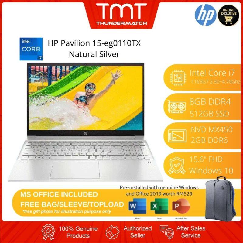 HP Pavilion 15-eg0110TX Silver Laptop | i7-1165G7 | 8GB RAM 512GB SSD | 15.6 FHD | MX450 | W10 | MS OFFICE + BAG Malaysia